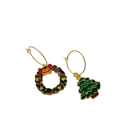 earrings steel gold hoops with tree and crown